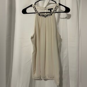 Cream Sleeveless Top with Embellished Neckline